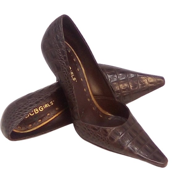 3/$25💦 sz 5.5 BCBGIRLS BROWN CROC PATTERN HEELS - Picture 6 of 13